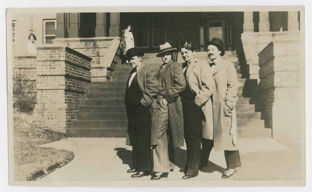 Photograph of 1926-27 girls dressed as men ready to go to the Puff-Pant-Prom