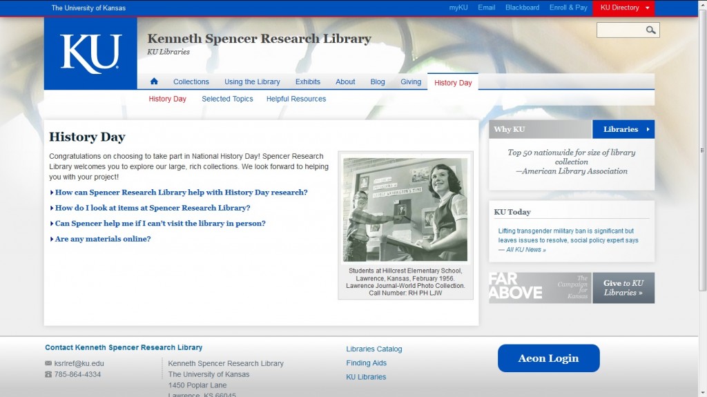 Image of KSRL History Day online resource