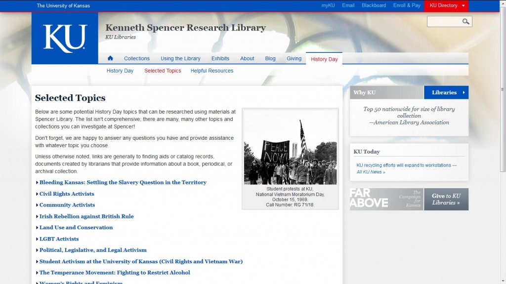 Image of KSRL History Day online resource