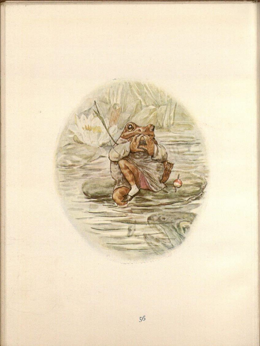 Page 56 of Beatrix Potter’s The Tale of Mr. Jeremy Fisher published in New York by Frederick Warne & Co. in 1906. 