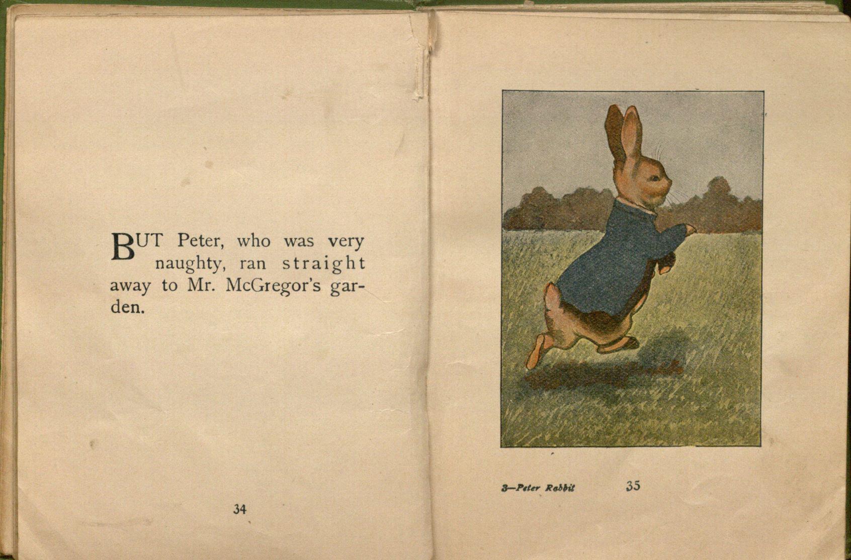 Pages 34-35 ofFront cover of Beatrix Potter’s "The Tale of Peter Rabbit" published in Philadelphia by H. Altemus in 1904.