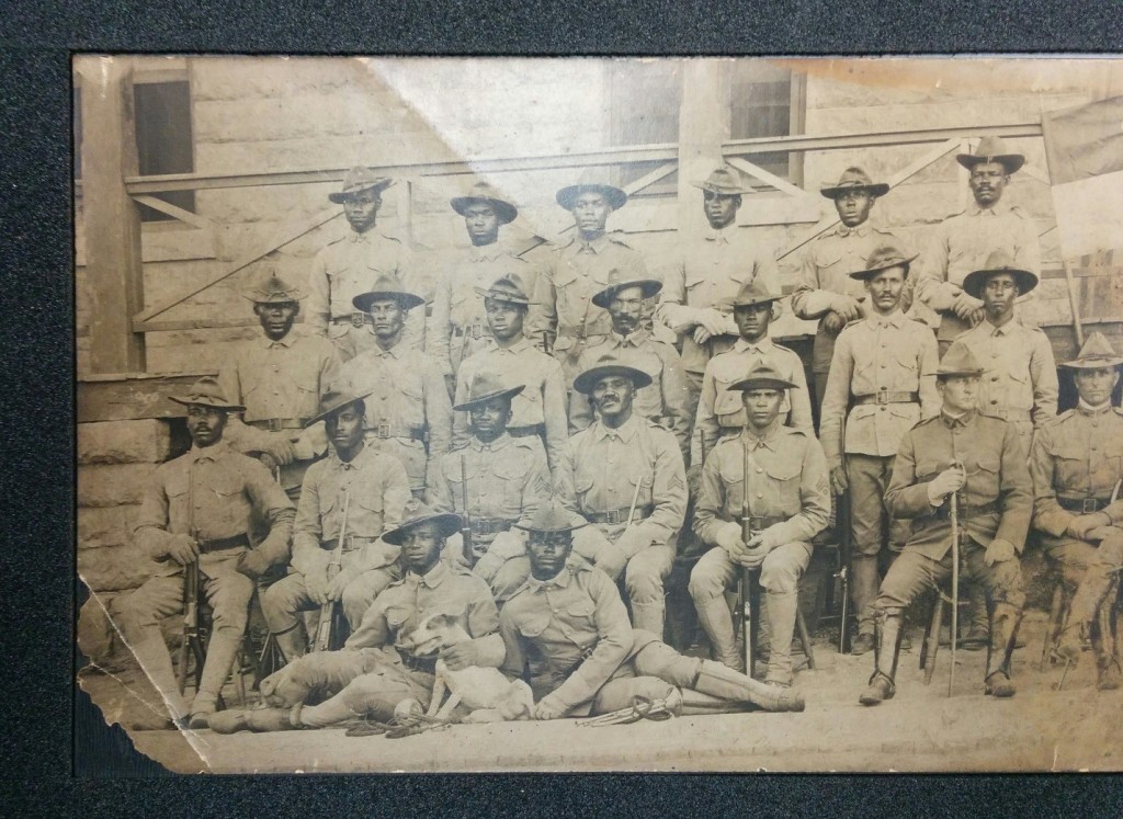 Detail of panoramic photograph of 9th Cavalry, Troop D, circa 1898