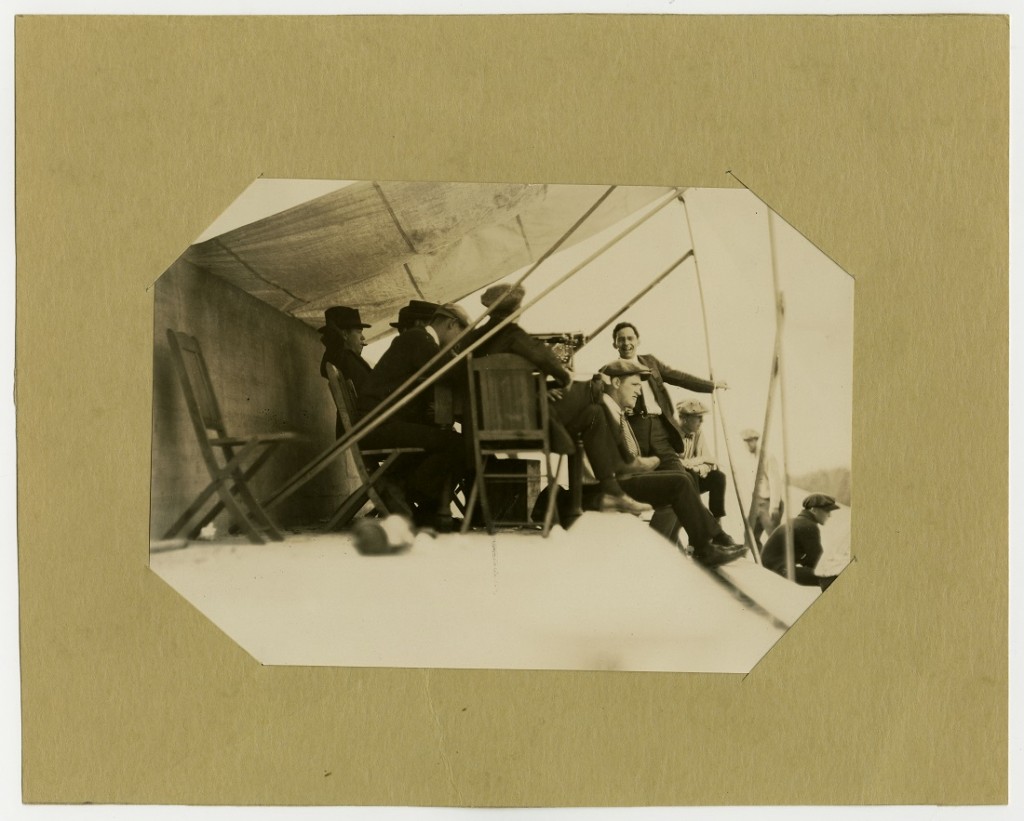 Photograph of the press box at Memorial Stadium, 1921