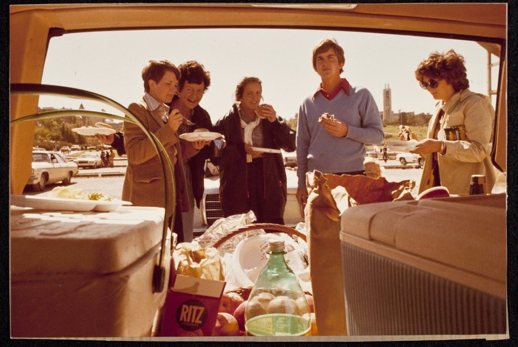 Photograph of KU football fans at a tailgate party, 1979/1980