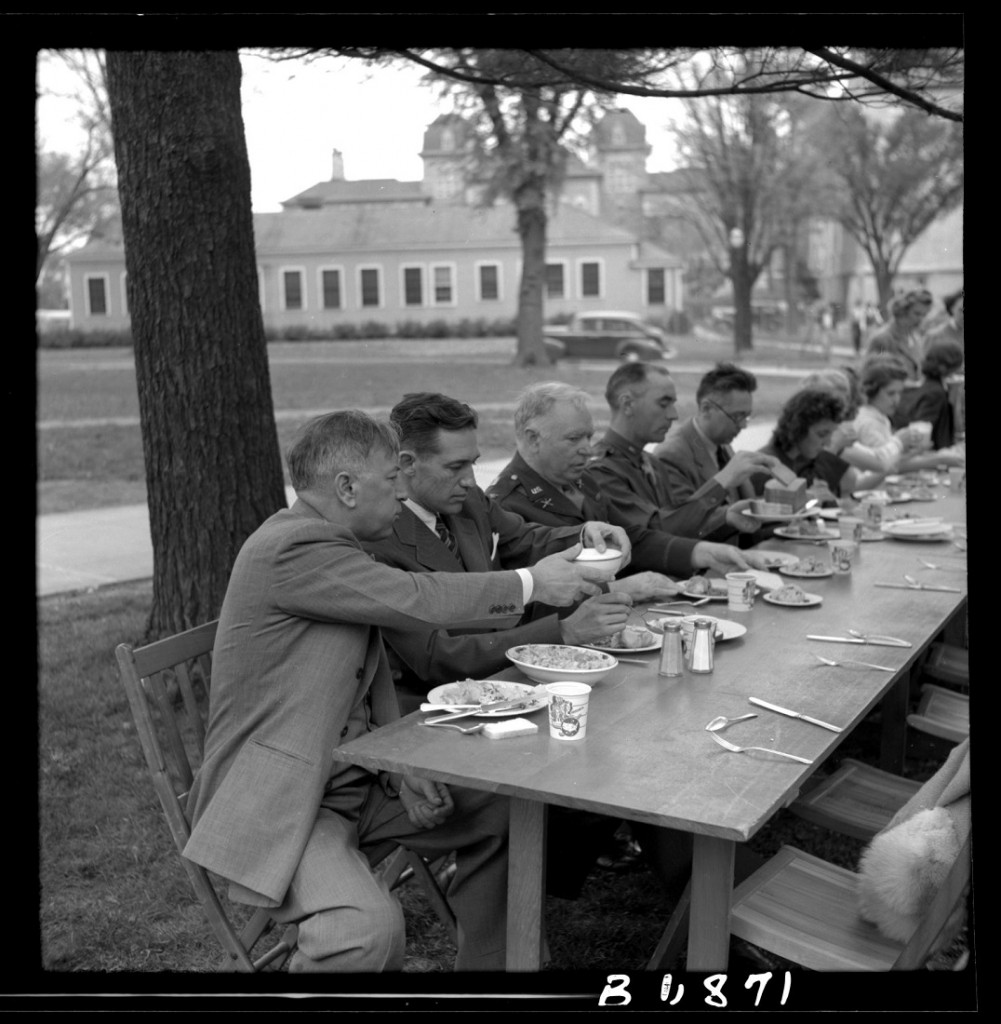 Photograph of a dinner on campus, 1941-1942