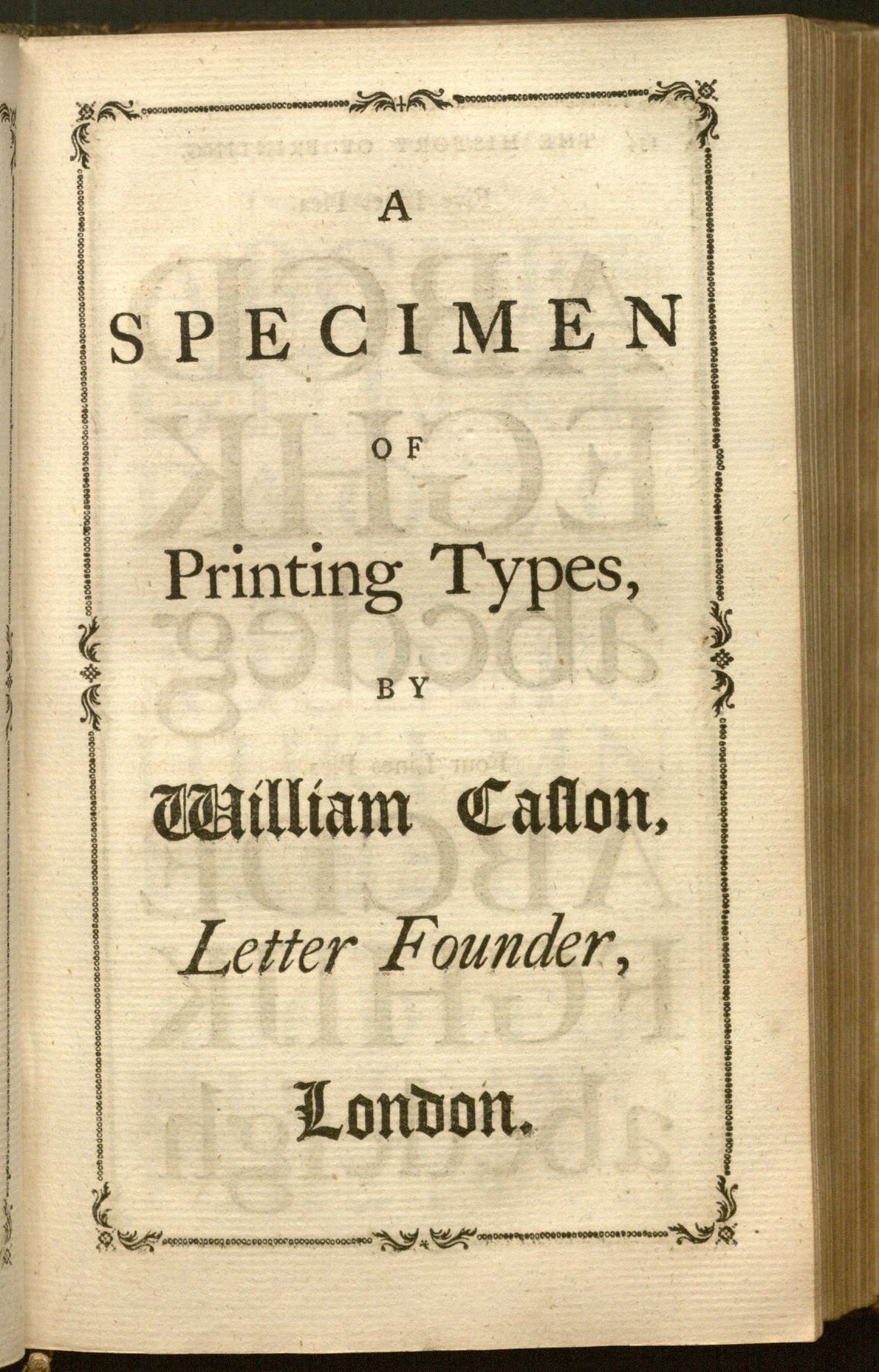 Caslon's Specimen of Printing Types from Luckombe's The History and Art of Printing (1771)