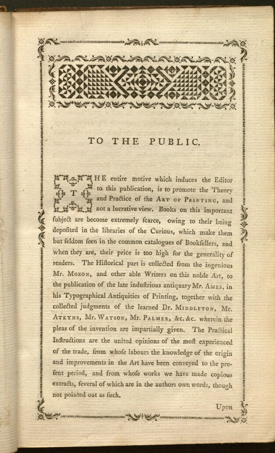 To the public from Luckcombe's History and Art of Printing (1771)