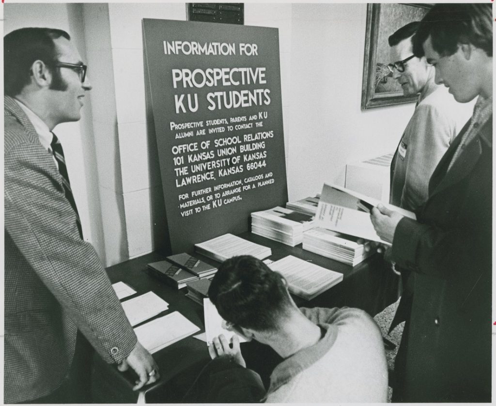 Photograph of a sign, "Information for Prospective KU Students," 1971