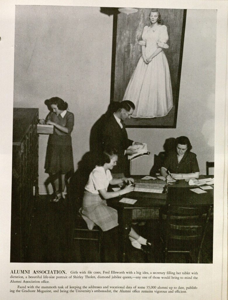 Photograph of the Shirley Tholen portrait in the KU Alumni Association office, 1945