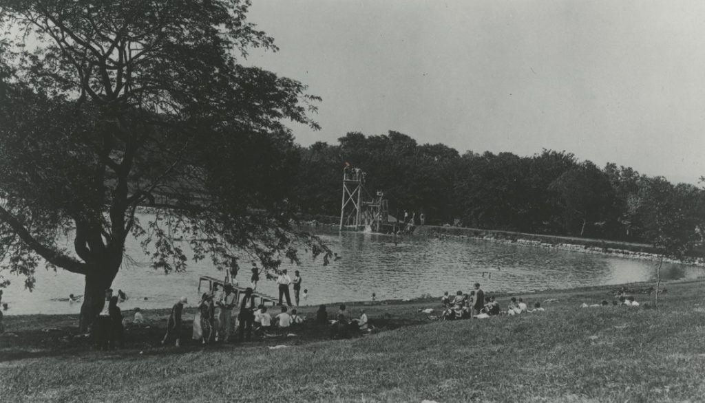 Photograph of people swimming in Potter Lake, 1926
