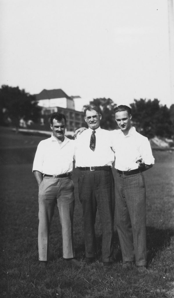 Photograph of James Naismith with his two sons John and James, undated