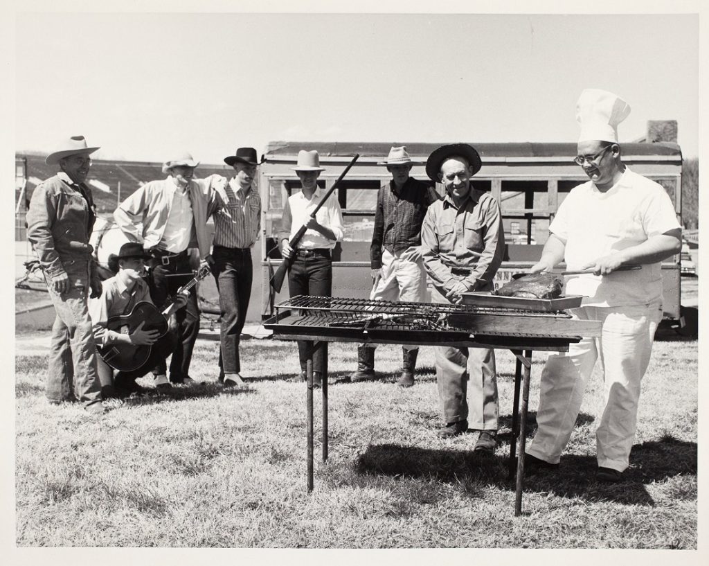 Photograph of a buffalo barbecue at Memorial Stadium, 1961