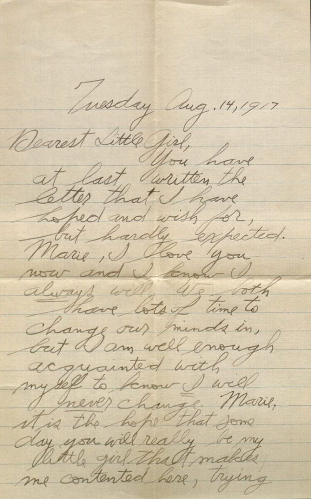 Image of Forrest W. Bassett's letter to Ava Marie Shaw, August 14, 1917