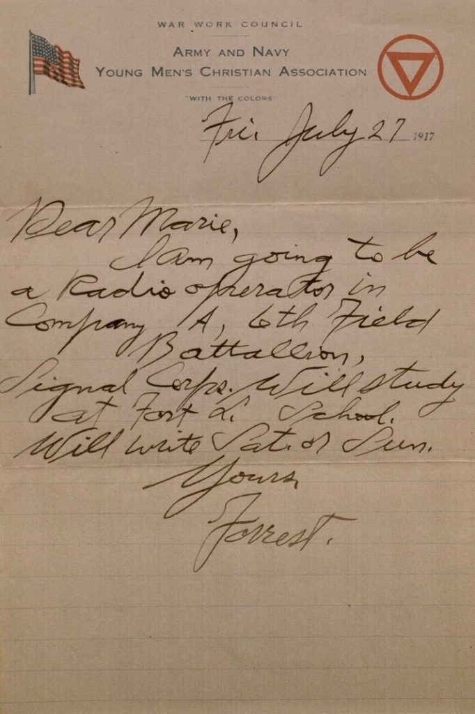 Image of Forrest W. Bassett's letter to Ava Marie Shaw, July 27, 1917