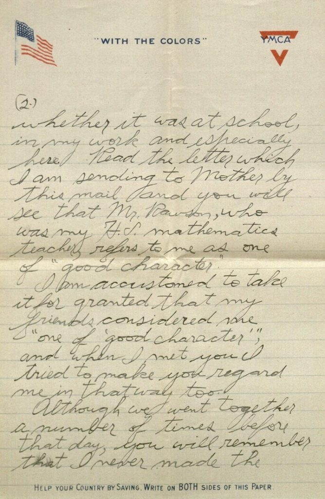 Image of Forrest W. Bassett's letter to Ava Marie Shaw, September 12, 1917