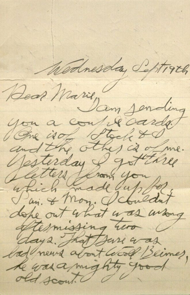 Image of Forrest W. Bassett's letter to Ava Marie Shaw, September 19, 1917