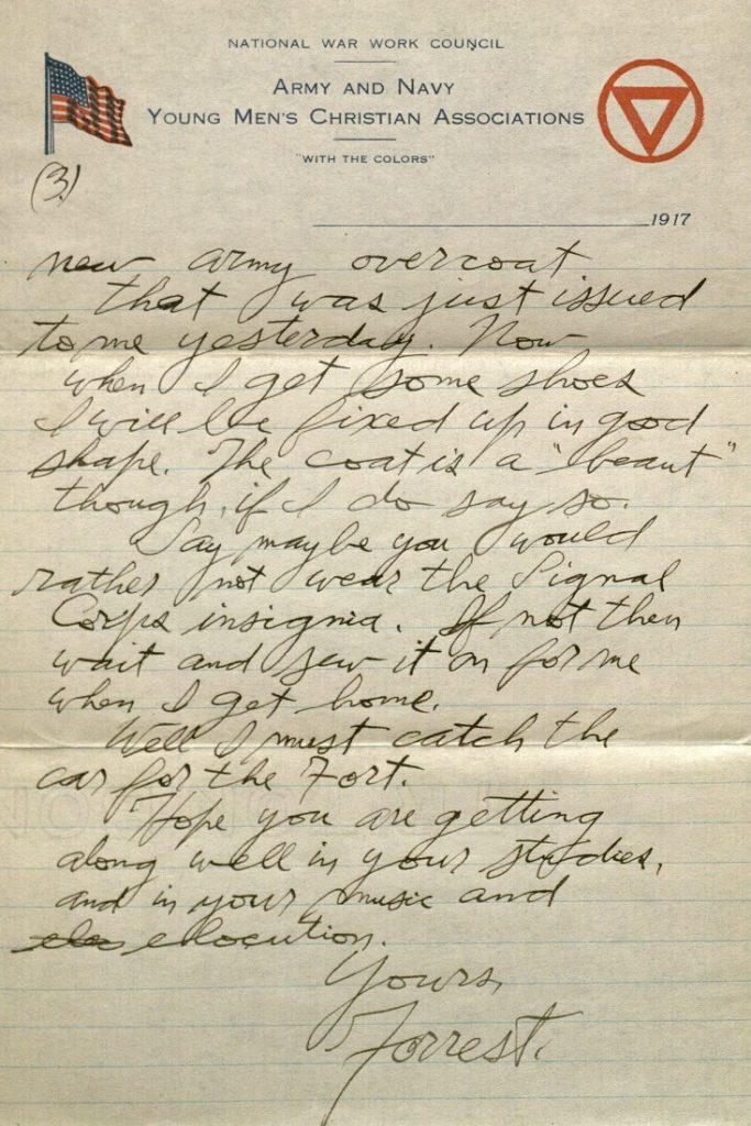 Image of Forrest W. Bassett's letter to Ava Marie Shaw, October 12, 1917