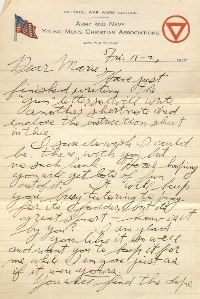 Image of Forrest W. Bassett's letter to Ava Marie Shaw, November 2, 1917