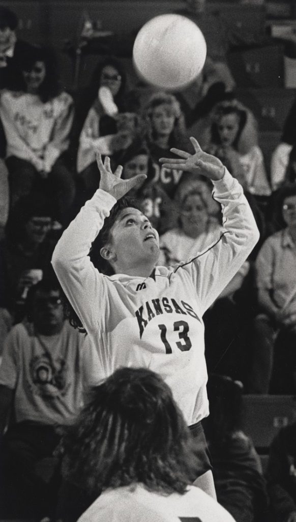 Photograph of KU volleyball player Julie Woodruff, 1989-1990