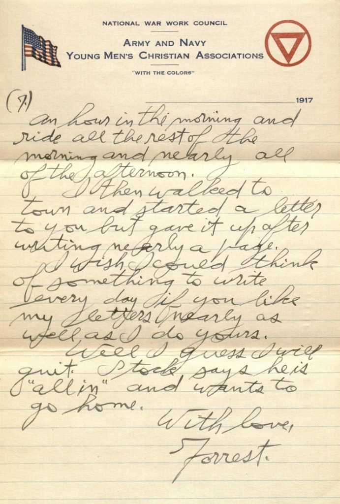 Image of Forrest W. Bassett's letter to Ava Marie Shaw, December 6, 1917