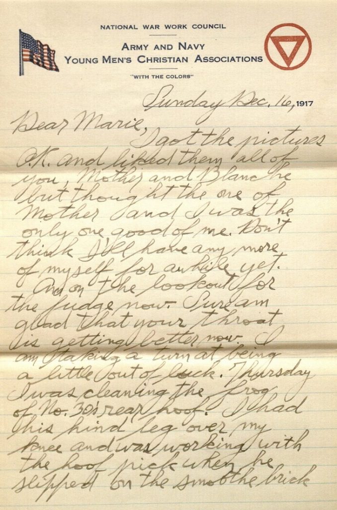 Image of Forrest W. Bassett's letter to Ava Marie Shaw, December 16, 1917