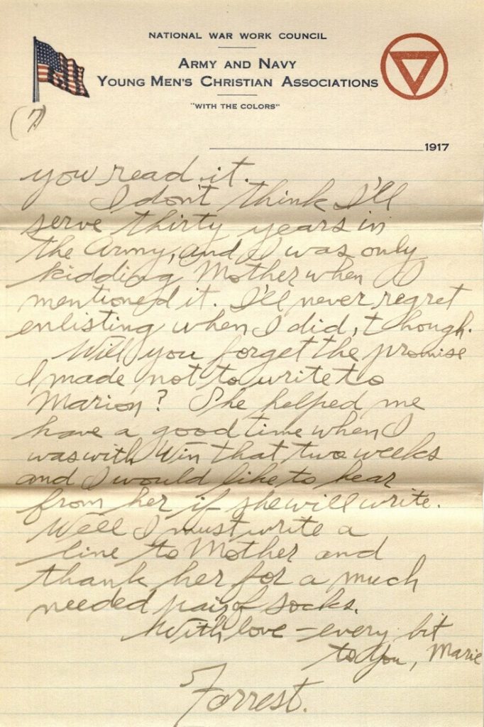 Image of Forrest W. Bassett's letter to Ava Marie Shaw, December 16, 1917