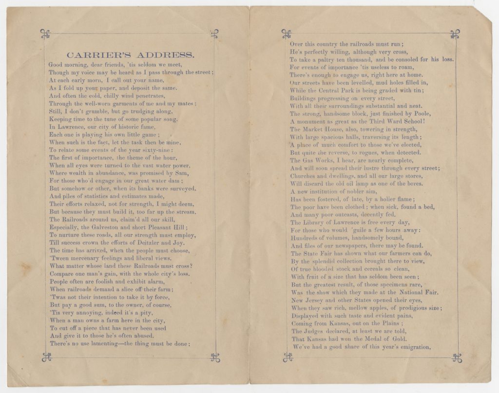 Image of a Carrier’s Address to the Patrons of the Republican Daily Journal, 1870