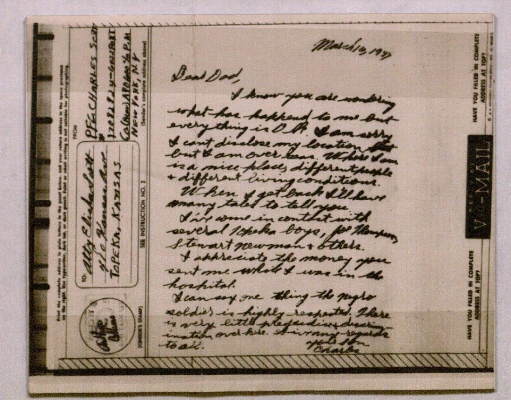 Image of a V-Mail letter from Charles S. Scott, March 16, 1944