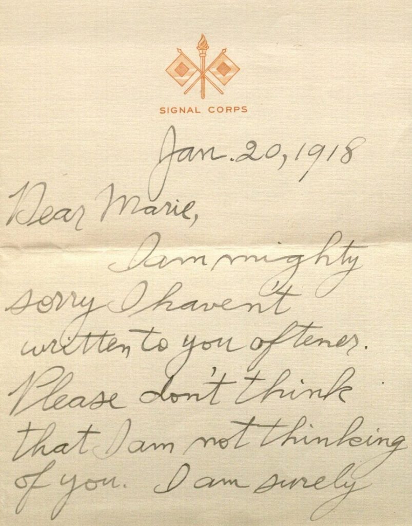 Image of Forrest W. Bassett's letter to Ava Marie Shaw, January 20, 1918