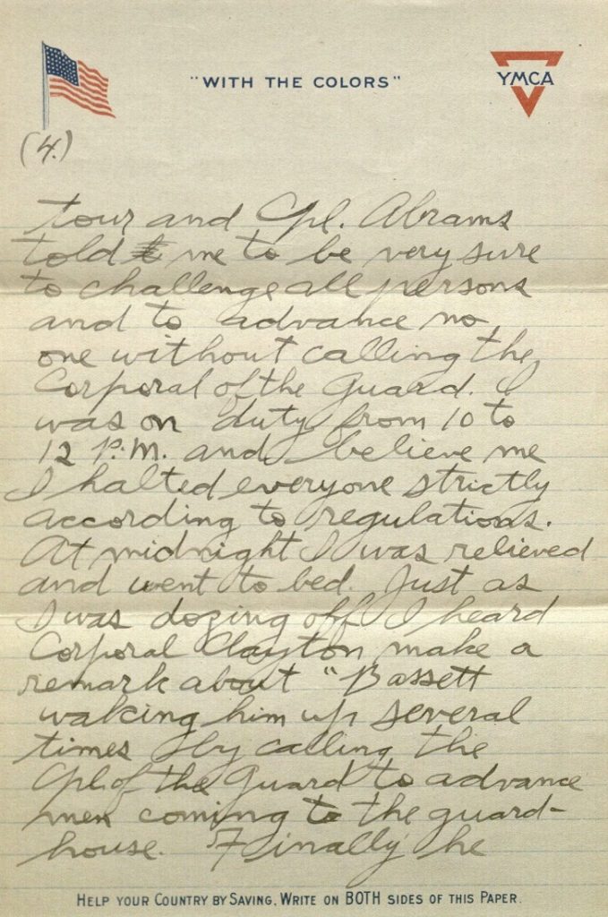 Image of Forrest W. Bassett's letter to Ava Marie Shaw, February 3, 1918