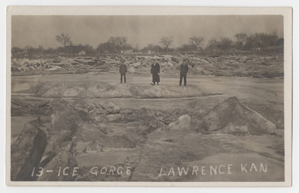 Postcard showing an ice gorge at Lawrence, Kansas, 1910