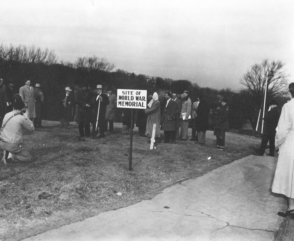 Photograph of the groundbreaking for the Campanile, January 11, 1950