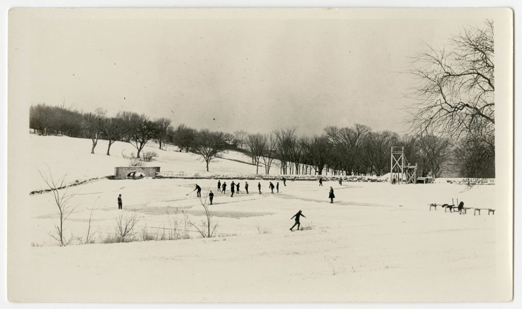 Photograph of people ice skating on Potter Lake, 1926