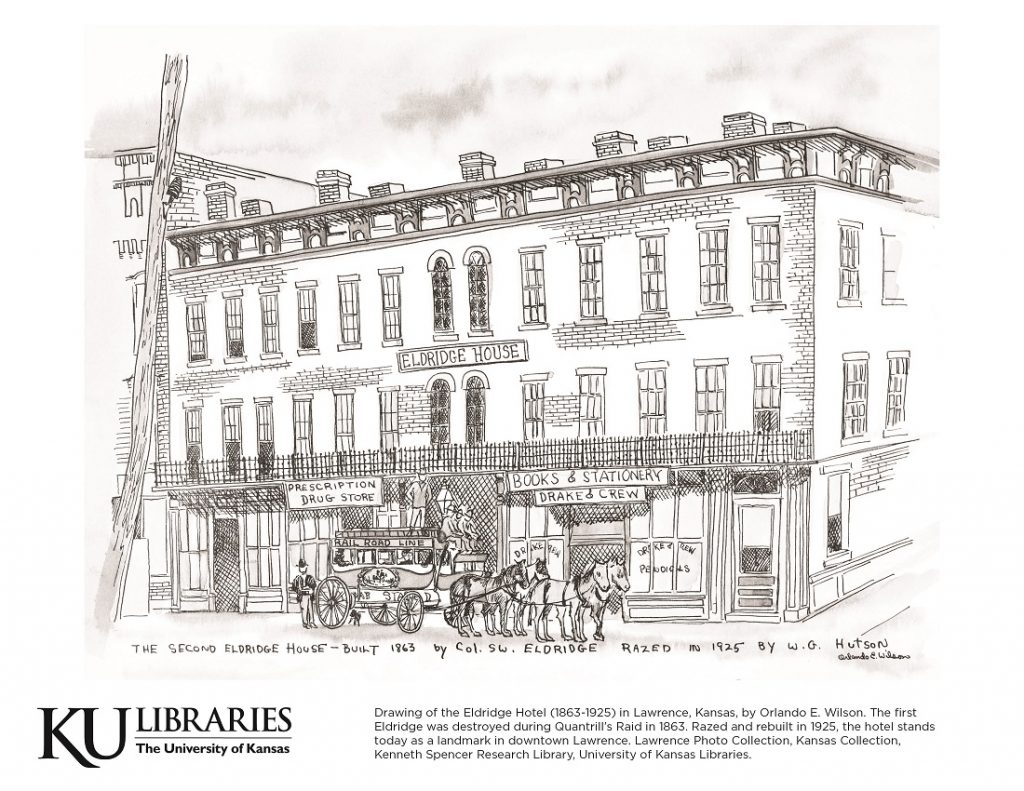 Eldridge Hotel image in the KU Libraries coloring book, 2018