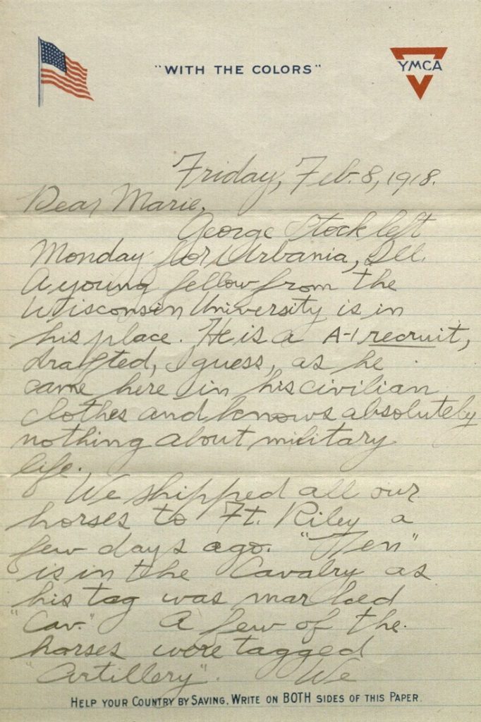 Image of Forrest W. Bassett's letter to Ava Marie Shaw, February 8, 1918