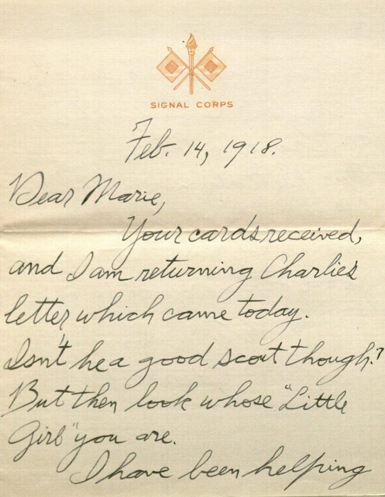 Image of Forrest W. Bassett's letter to Ava Marie Shaw, February 14, 1918