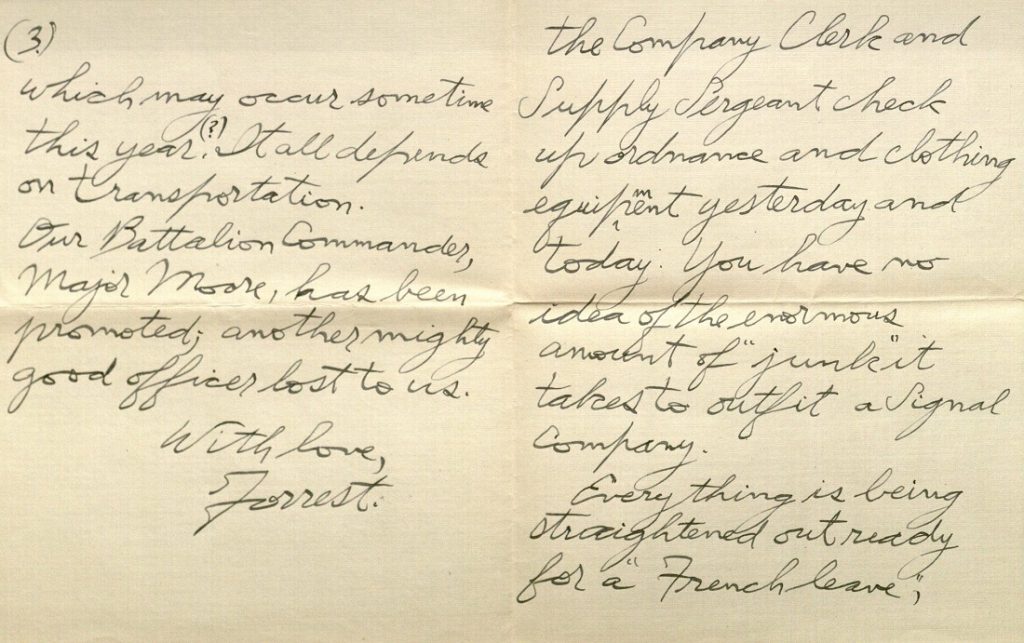 Image of Forrest W. Bassett's letter to Ava Marie Shaw, February 14, 1918