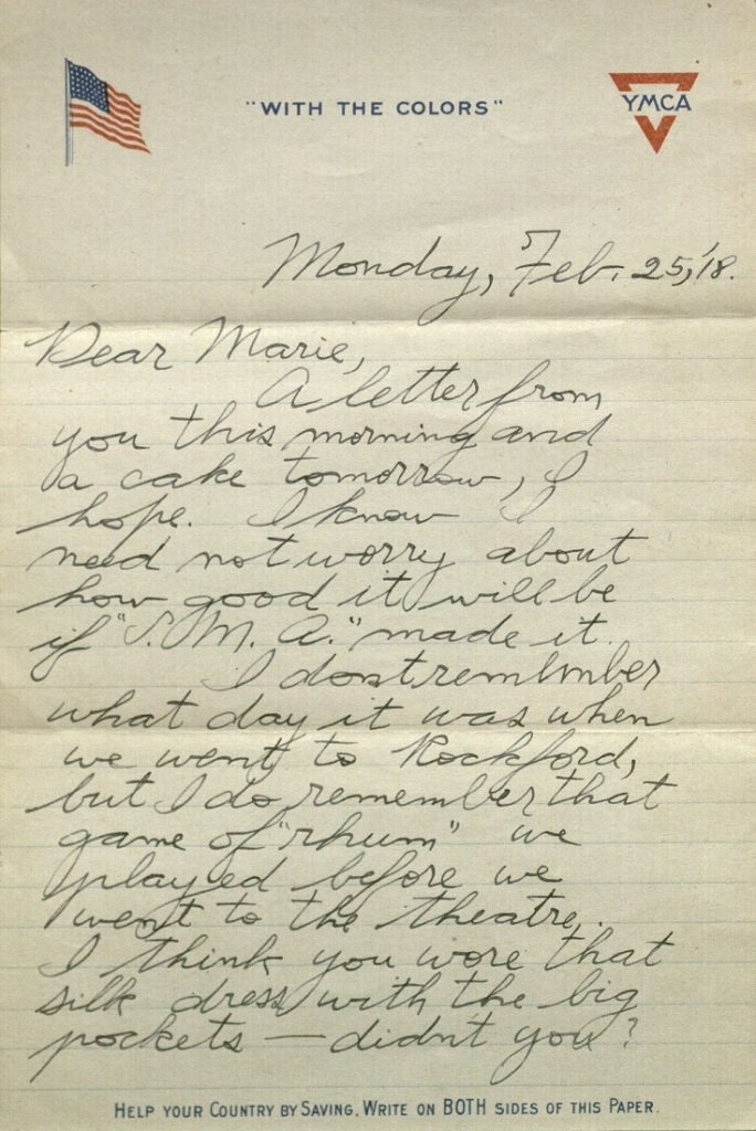 Image of Forrest W. Bassett's letter to Ava Marie Shaw, February 25, 1918