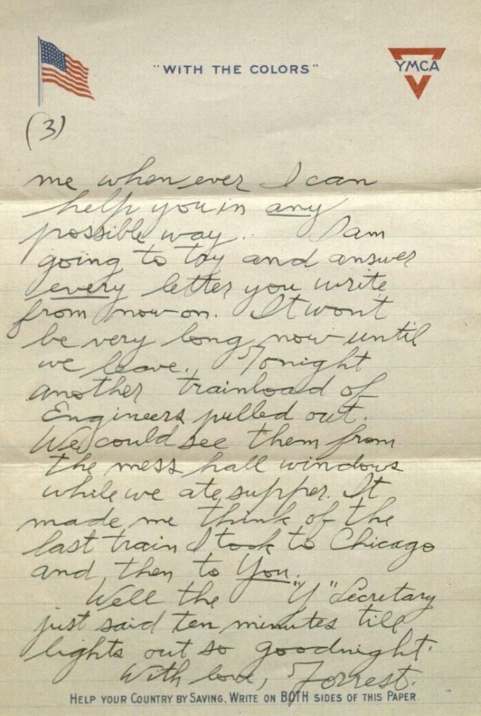 Image of Forrest W. Bassett's letter to Ava Marie Shaw, February 25, 1918