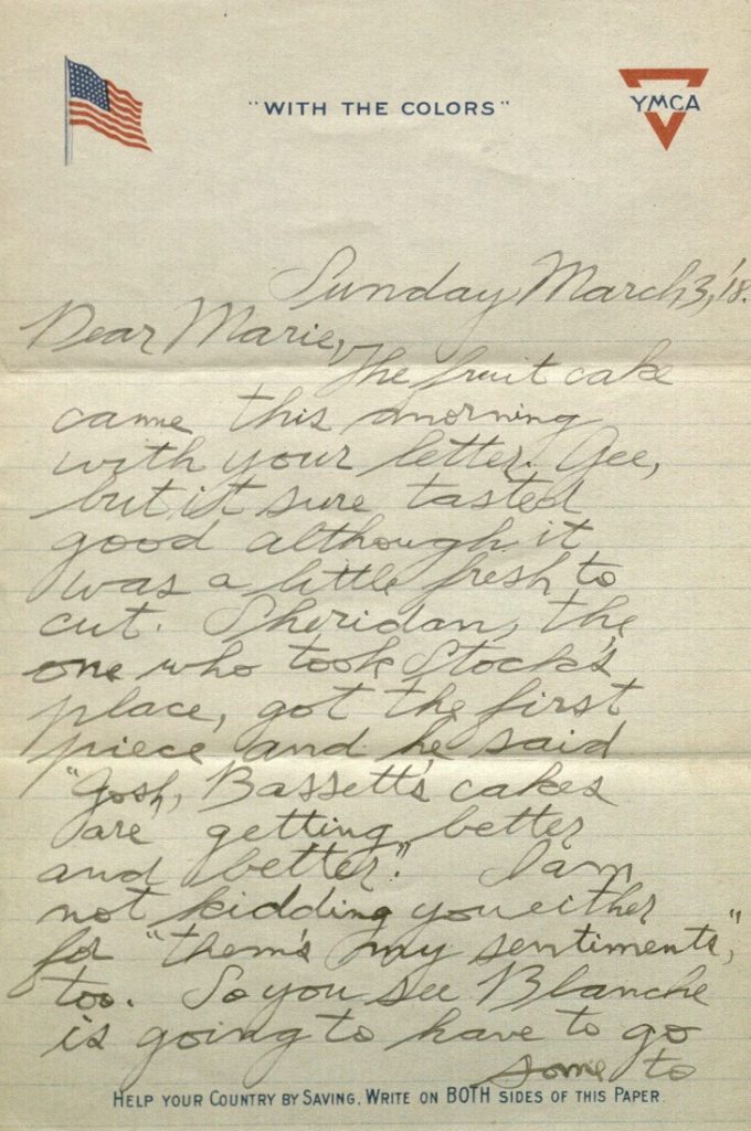 Image of Forrest W. Bassett's letter to Ava Marie Shaw, March 3, 1918