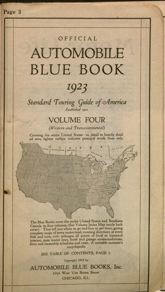 Image of the title page of the Official Automobile Blue Book, Volume 4, 1923