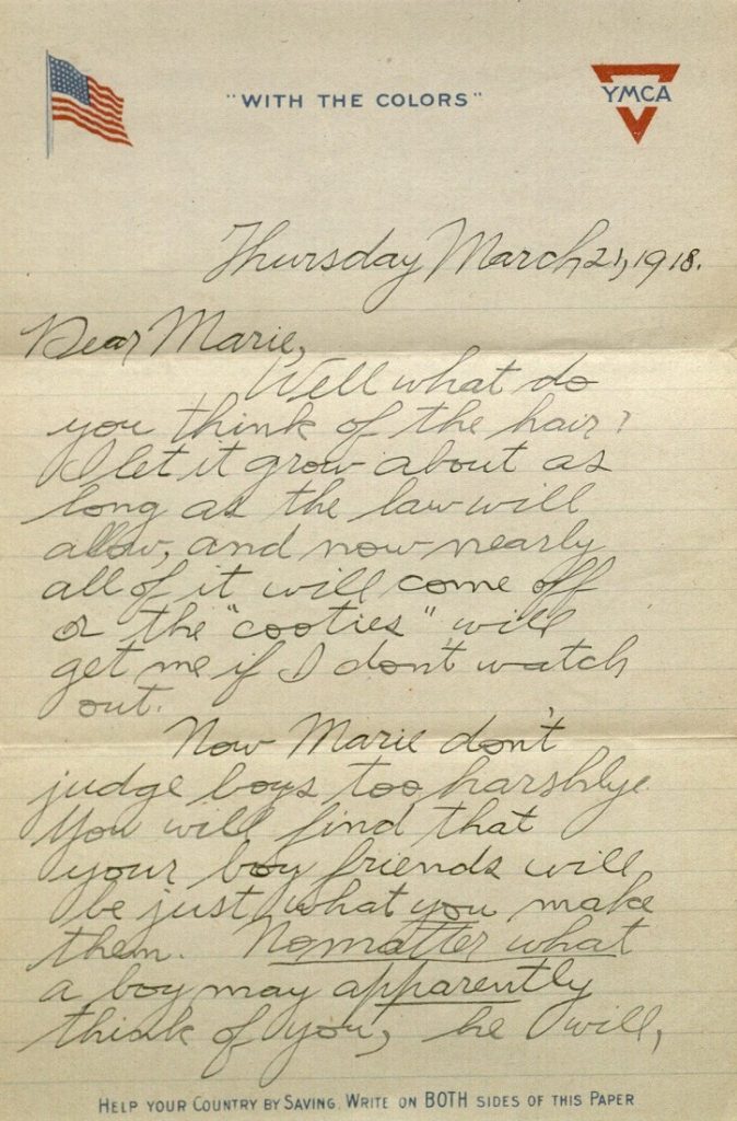 Image of Forrest W. Bassett's letter to Ava Marie Shaw, March 21, 1918