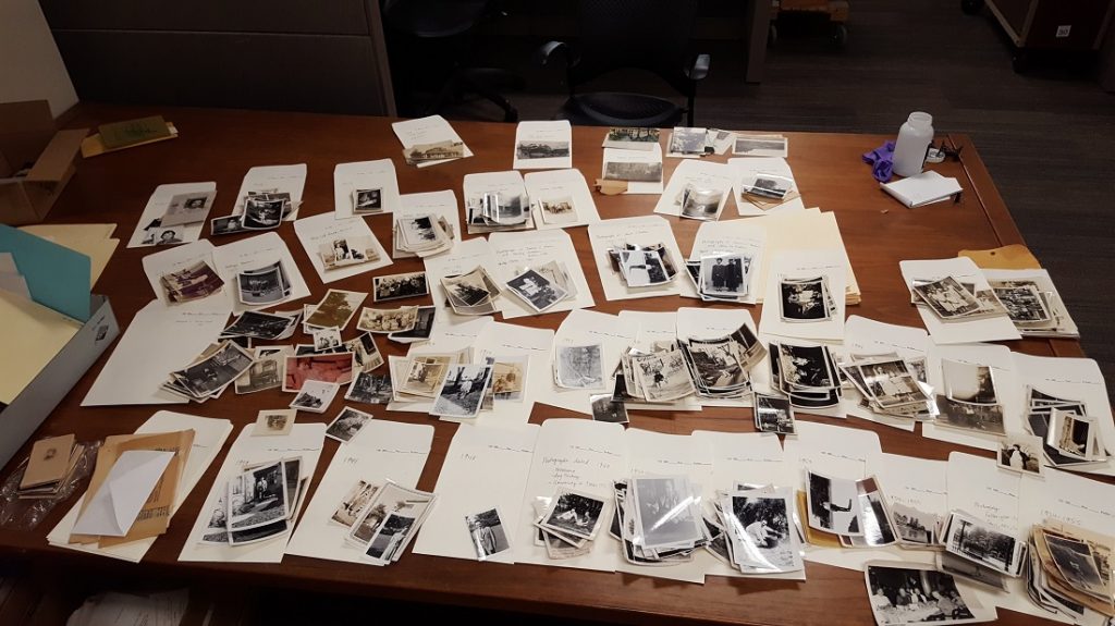 Photograph of the Jane Wofford Malin Collection being processed, 2018