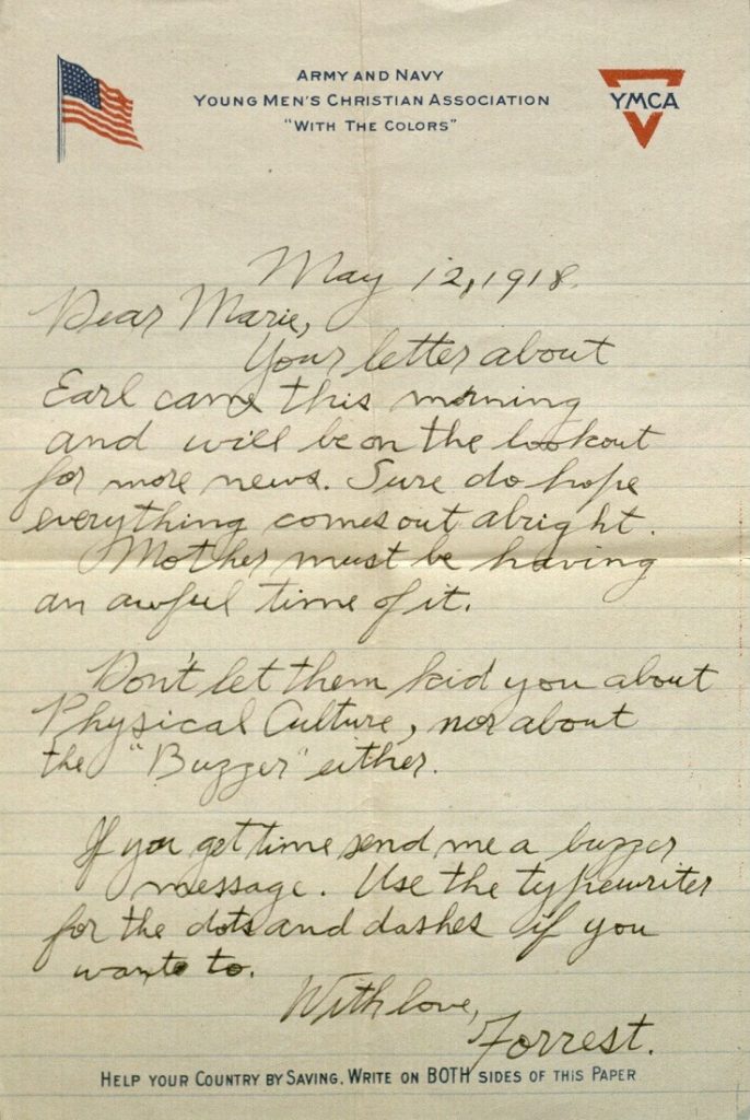 Image of Forrest W. Bassett's letter to Ava Marie Shaw, May 12, 1918