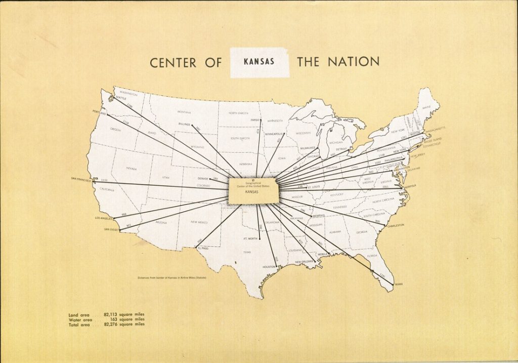 Image of the "center of the nation" map in A Kansas Atlas, 1952