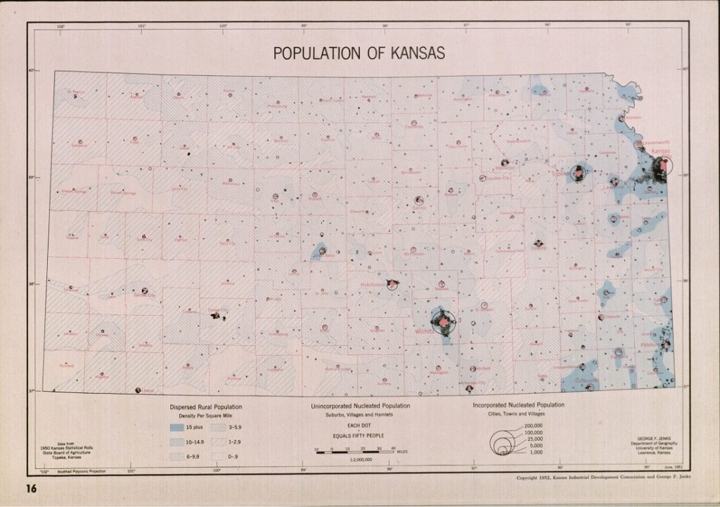 Image of a map of the population of Kansas in A Kansas Atlas, 1952