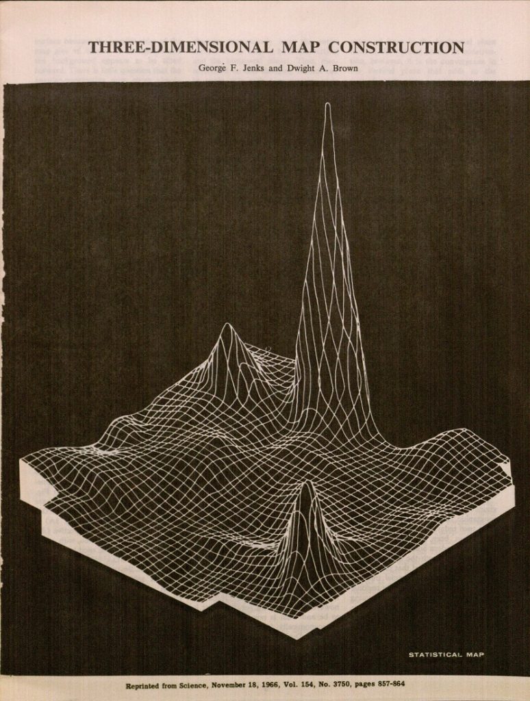 Image of a three-dimensional “smoothed statistical surface” map in the article Three-Dimensional Map Construction, 1966