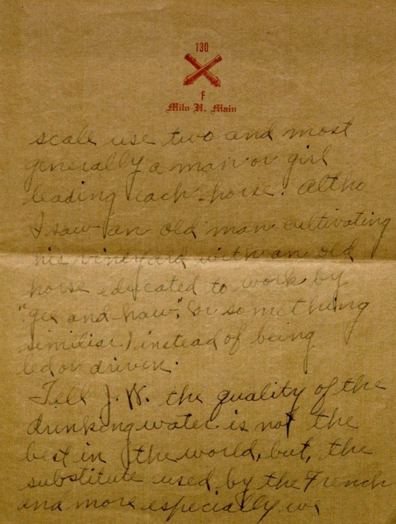 Image of Milo H. Main's letter to his family, June 14, 1918