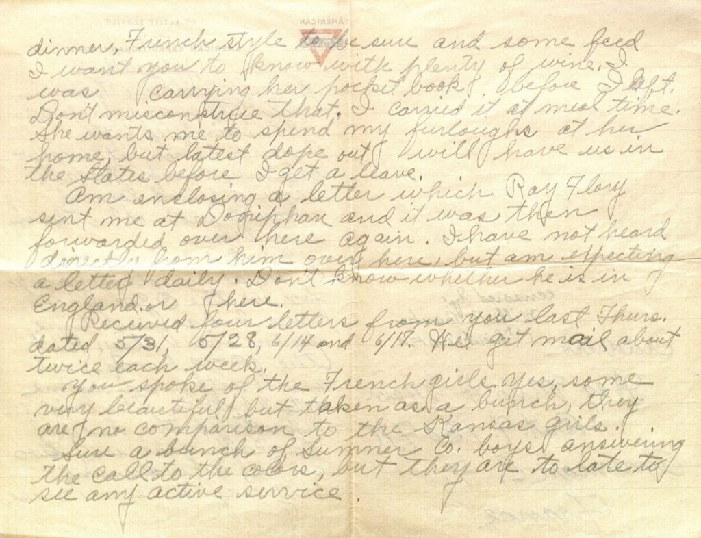 Image of Milo H. Main's letter to his family, July 15, 1918