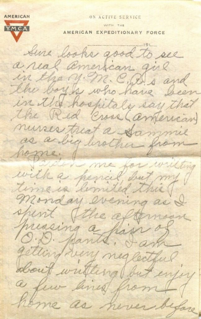 Image of Milo H. Main's letter to his family, July 15, 1918